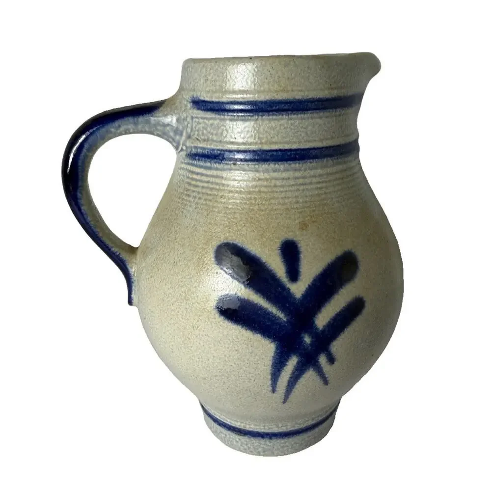 Vintage W Germany Westerwald Salt Glaze Stoneware 1L Pitcher Cobalt Blue